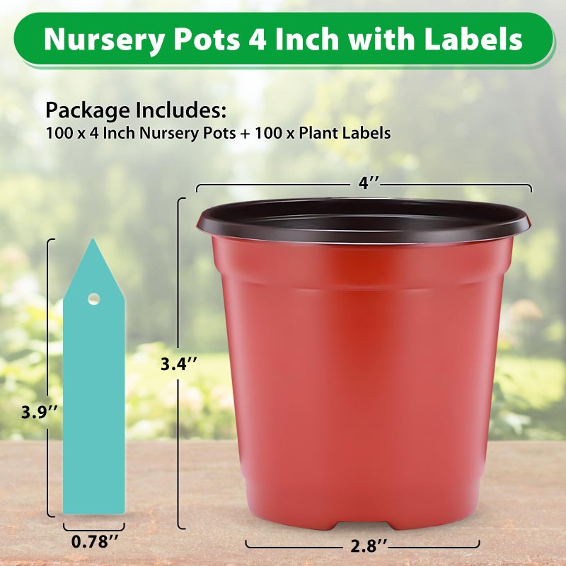 Sfee 100 Pack Plant Nursery Pots 4 inch Plastic Plant Pots, Soft Durable Reusable Seed Starting Pots for Succulents Plants Vegetables Fruits Seedlings Cuttings Transplanting with 100 Plant Labels - Image 2